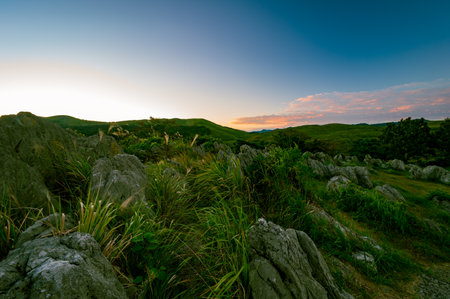 Akiyoshidai Sunset (Yamaguchi)の写真素材