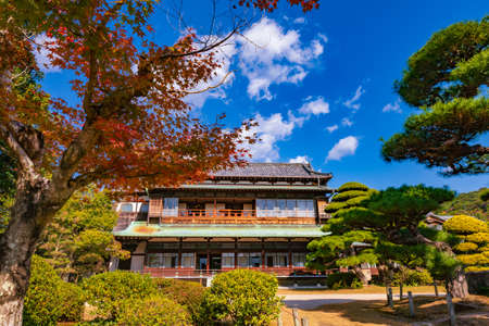 Autumn sunny Japanese garden of the former Choshu Domain lord Mohri family in Hofu City, Yamaguchi Prefecture, Japan photographed on November 17, 2021のeditorial素材