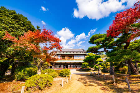 Autumn sunny Japanese garden of the former Choshu Domain lord Mohri family in Hofu City, Yamaguchi Prefecture, Japan photographed on November 17, 2021のeditorial素材
