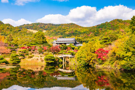 Autumn sunny Japanese garden of the former Choshu Domain lord Mohri family in Hofu City, Yamaguchi Prefecture, Japan photographed on November 17, 2021のeditorial素材