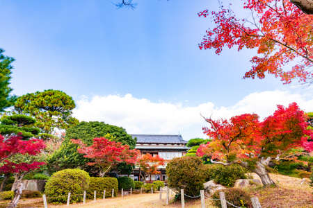 Autumn sunny Japanese garden of the former Choshu Domain lord Mohri family in Hofu City, Yamaguchi Prefecture, Japan photographed on November 17, 2021のeditorial素材