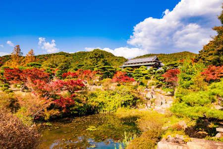 Autumn sunny Japanese garden of the former Choshu Domain lord Mohri family in Hofu City, Yamaguchi Prefecture, Japan photographed on November 17, 2021のeditorial素材