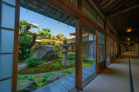 A summer Japanese garden seen from the Mohri family main residence in Hofu, Yamaguchi Prefecture, Japan, photographed on October 15, 2021のeditorial素材