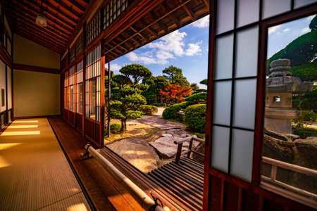 Mohri Garden in autumn seen from the main residence of the former Choshu Domain Lord Mohri family in Hofu City, Yamaguchi Prefecture, Japan, photographed on November 17, 2021のeditorial素材