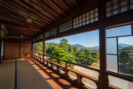 A summer Japanese garden seen from the Mohri family main residence in Hofu, Yamaguchi Prefecture, Japan, photographed on October 15, 2021のeditorial素材