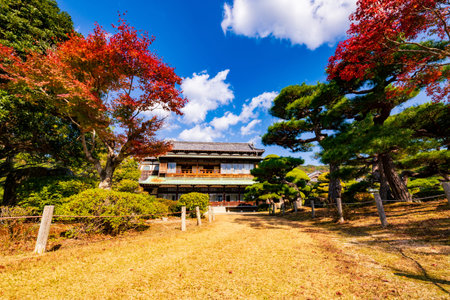 Autumn garden of the former Choshu Domain lord Mohri family in Hofu City, Yamaguchi Prefecture, Japanのeditorial素材
