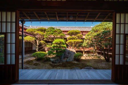 Mohri Garden in autumn seen from the main residence of the former Choshu Domain Lord Mohri family in Hofu City, Yamaguchi Prefecture, Japan, photographed on November 17, 2021のeditorial素材