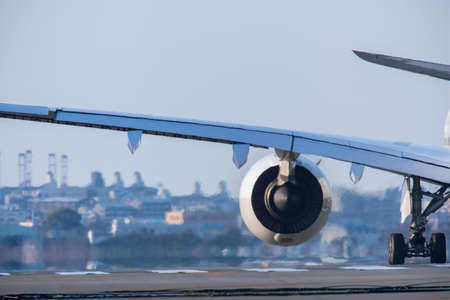 Jet flying off runwayの写真素材