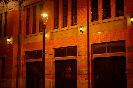 Beautiful night view of old buildings in Monji Port Retro Districtの写真素材