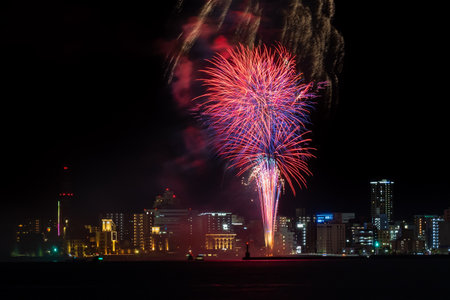August 5, 2022 Japan Beautiful launch fireworks display of the WashÅi Million Summer Festival Eve Festival held in Kitakyushu, Fukuoka Prefectureの写真素材