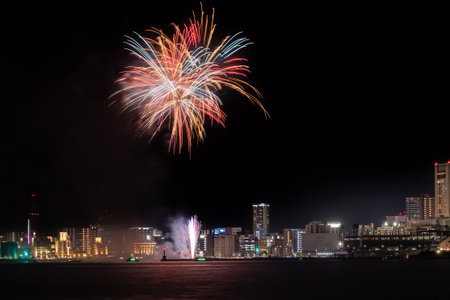 August 5, 2022 Japan Beautiful launch fireworks display of the WashÅi Million Summer Festival Eve Festival held in Kitakyushu, Fukuoka Prefectureの写真素材
