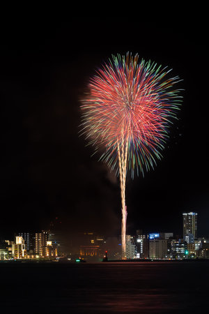 August 5, 2022 Japan Beautiful launch fireworks display of the WashÅi Million Summer Festival Eve Festival held in Kitakyushu, Fukuoka Prefectureの写真素材