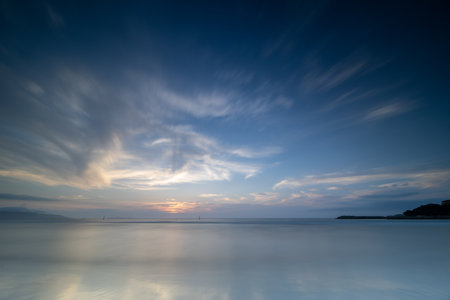 Beautiful sunset over the sea. Long exposure shot. Japan.の写真素材