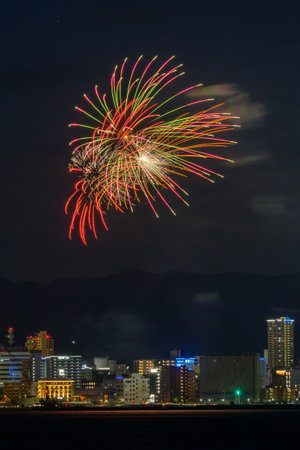 July 2023 Japanese summer festival beautiful fireworksの写真素材