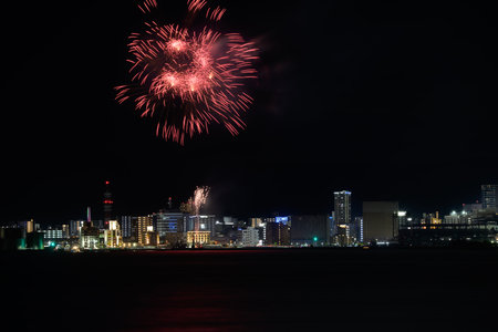 July 2023 Japanese summer festival beautiful fireworksの写真素材