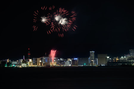 July 2023 Japanese summer festival beautiful fireworksの写真素材