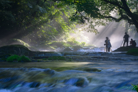 Spectacular summer view: the fantastic light of Kikuchi Valleyの写真素材