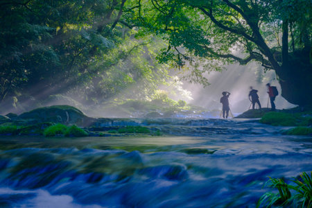 Spectacular summer view: the fantastic light of Kikuchi Valleyの写真素材