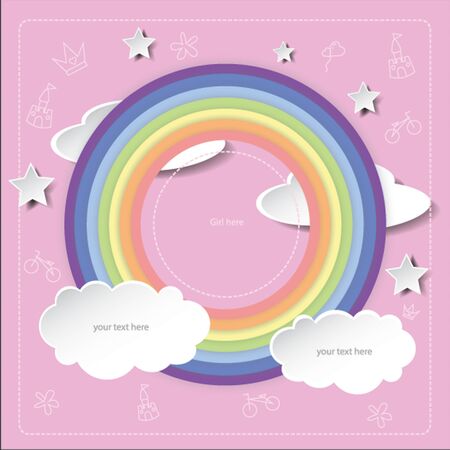 Rainbow frame pink backgroundのイラスト素材