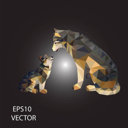 lowpoly of wolf and puppyのイラスト素材