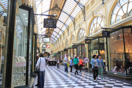 Melbourne Australia- August 31,2013, Tourists enjoy shopping in a historic shopping mall on Collins street Melbourne Australiaのeditorial素材