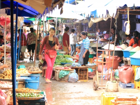 Luang Prabang Laos - May 15,2012,Local market in Luang Prabangのeditorial素材