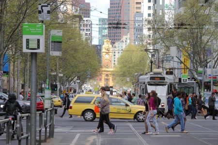Melbourne Australia- September 15,2013, Flinders street station viewed from Elizabeth Street in Melbourne Australia のeditorial素材