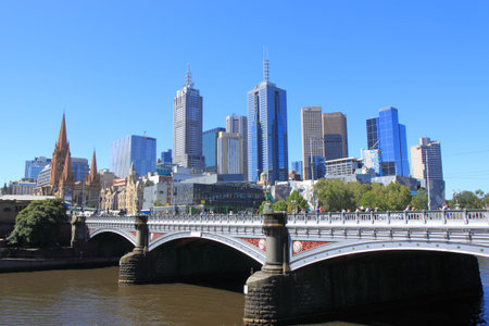Melbourne Australia- January 26,2014 Melbourne Skyscrapers and Princess bridge のeditorial素材