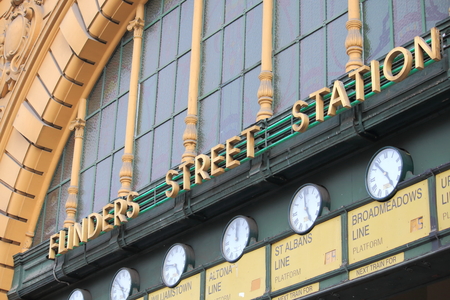 Flinders Street Station main entrance and famous clocksのeditorial素材