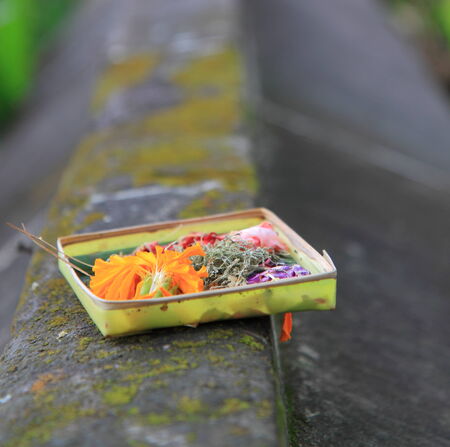 Offering for Hindu gods in Ubud Bali Indonesia の写真素材