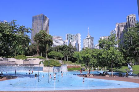 Kuala Lumpur Malaysia - 25 May, 2014 Unidentified people play at swimming pool in downtown Kuala Lumpur  のeditorial素材