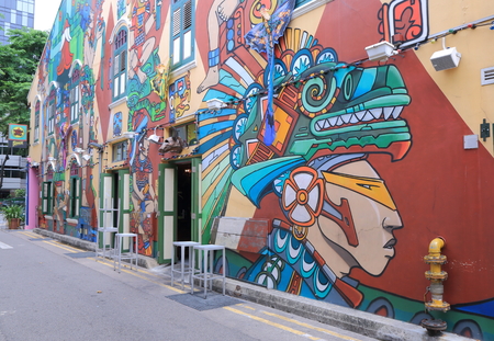 Singapore , Singapore- 27 May, 2014  Local restaurant painted with beautiful street art in Haji...