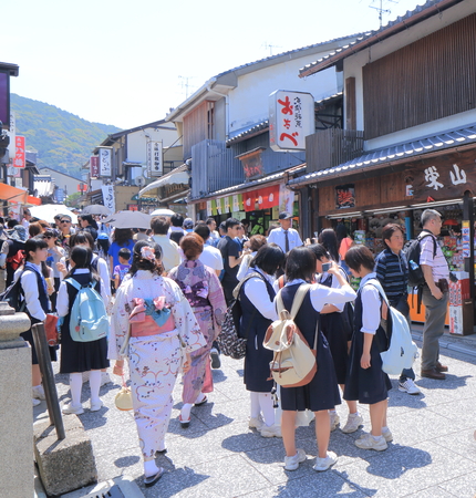 Kyoto Japan - 1 June, 2014  Tourists sightsee historic Kiyomizu zaka Higashiyama area in Kyoto Japan  のeditorial素材