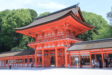 Kyoto Japan - 1 June, 2014  Tourists sightsee one of the oldest Shinto shrine, Shimogamo Shrine in Kyoto Japan  のeditorial素材