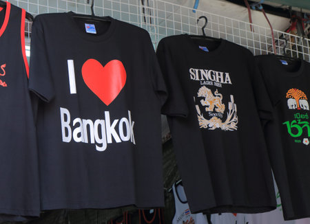 Bangkok Thailand  April 19 2015: Tshirts shop at Weekend Market in Bangkok.