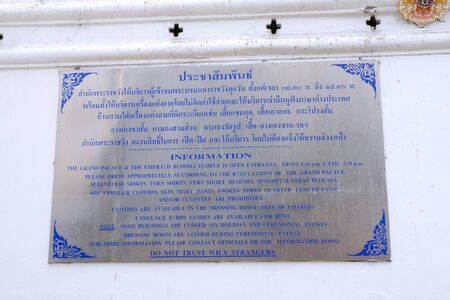 Bangkok Thailand  April 20 2015: Grand Palace information board at the entrance of Grand Palace in Bangkok.のeditorial素材