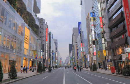 Tokyo Japan - May 9, 2015: Luxurious Ginza shopping district.のeditorial素材