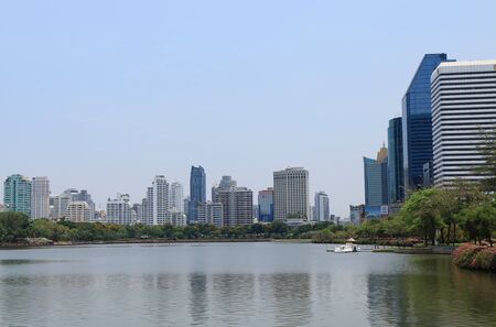 Bangkok Thailand - April 22, 2015: Bangkok cityscape over Benjakiti Park.のeditorial素材