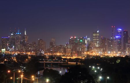 Melbourne cityscape night view Australiaのeditorial素材