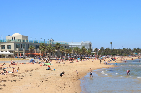 Melbourne Australia - December 29, 2015: People visit St Kilda beach in Melbourne.のeditorial素材