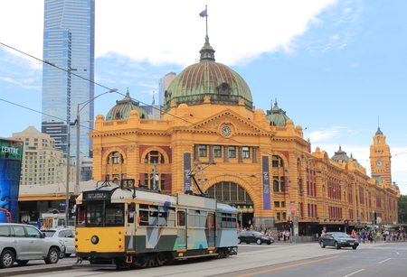 Melbourne tram Flinders Street Station Australiaのeditorial素材