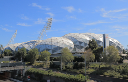 Melbourne Australia - March 20, 2016: AAMI park sport stadium in Melbourne Australia. AAMI Park is Melbourne's first large purpose-built rectangular stadium was built in 2010.のeditorial素材