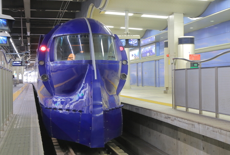 Osaka Japan - October 18, 2016: Rapit express train leaves for Kansai Airport at Nankai Nanba Station. Nankai Nanba Station is located in Nanba and connects downtown Osaka and Kansai airport for 35 minsのeditorial素材