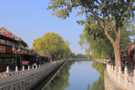 Beijing China - October 26, 2016: Unidentified people visit Houhai lake Futong street.のeditorial素材