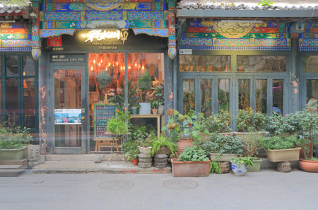 Beijing China - October 27, 2016: Nanluoguxiang lane. Nanluoguxiang lane has become a popular tourist destination with restaurants and bars.のeditorial素材