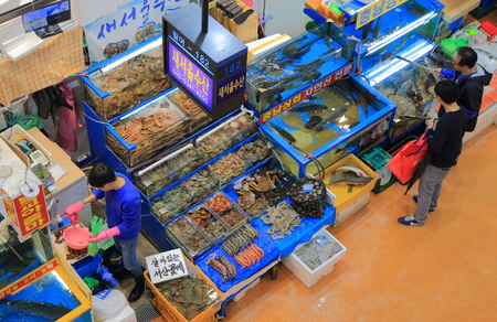 Seoul South Korea  October 23, 2016: Unidentified people visit Noryanging fisheries wholesale market. Noryanging fisheries wholesale market is one of Korea's largest seafood markets opened in 1929のeditorial素材