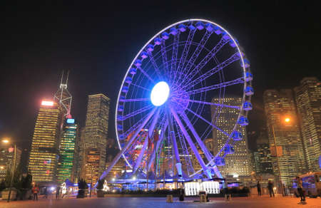 Night cityscape and ferris wheel Hong Kongの写真素材