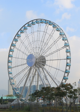 Hong Kong - November 8, 2016: ong Kong Observation wheel. Hong Kong Observation wheel is a 60-metre tall Ferris wheel located on the Central overlooking Victoria harbour.のeditorial素材