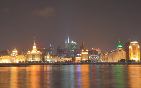 Bund waterfront cityscape Shanghai Chinaの写真素材