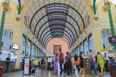 Ho Chi Minh City Vietnam - Novrember 26, 2016: Unidentified people visit Central post office Saigon.のeditorial素材